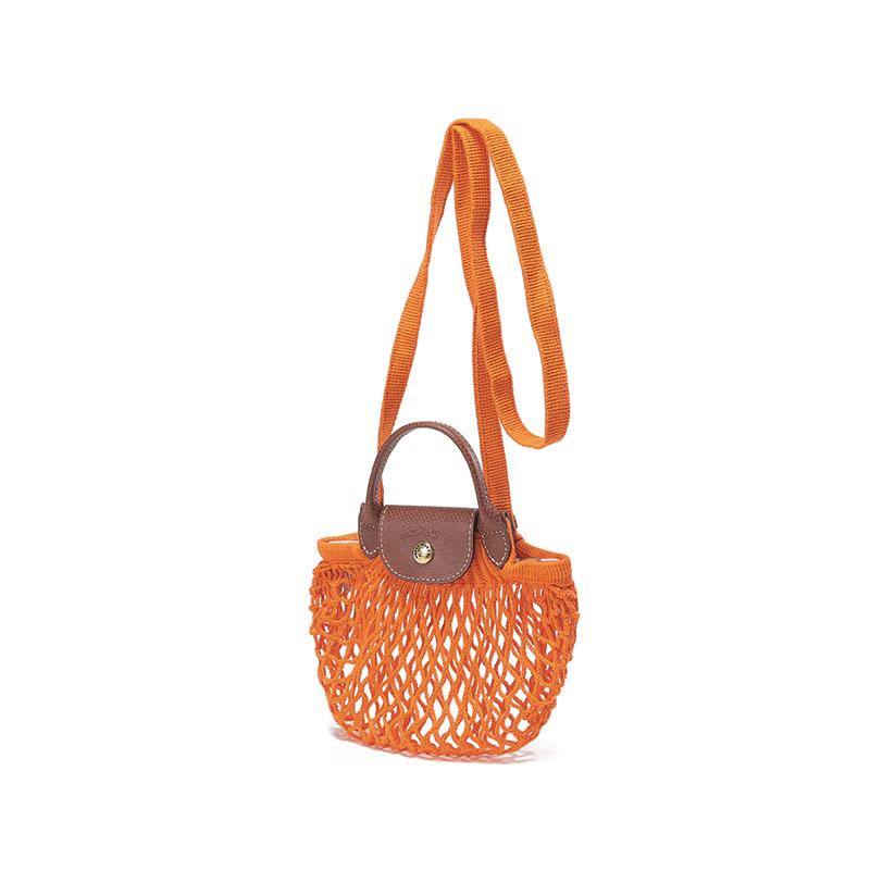 Longchamp Le Pliage Filet 17 Короткая ручка Полый замок Тканевая сумка через плечо Мини Женские сумки Оранжевый 10139HVH217