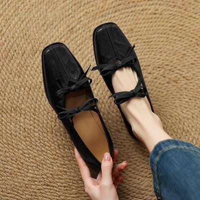 Новые балетки Мэри Джейн из черной кожи, туфли с квадратным носком, с неглубоким вырезом, на низком каблуке, одинарные туфли, женские