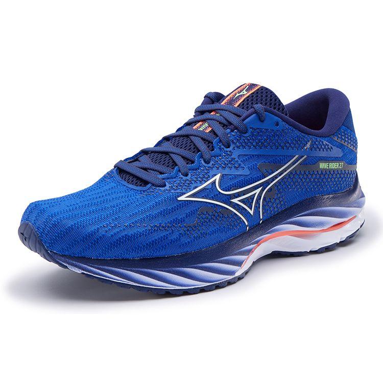 Mizuno Wave Rider 27 Comfortable Breathable Lightweight Shock Absorbing Mesh Running Shoes Men Sneakers Blue J1GC230305