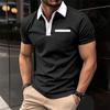 Men's Polo Shirt Lapel Patchwork Color Collar Polos Top Fashion Slim Fit Chest Pocket Short Sleeved Men T-shirt