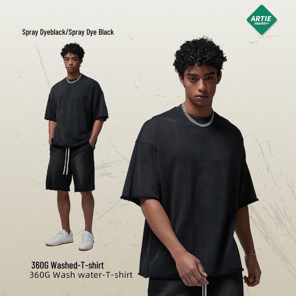 Мужская летняя футболка ARTIE белого цвета с эффектом потертости, окрашенная распылением | Коллекция 2024 г.