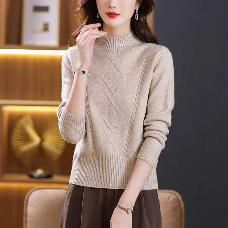 Однотонный утолщенный свитер осень-зима для мам с высоким воротом и трикотажной основой, короткий женский свитер