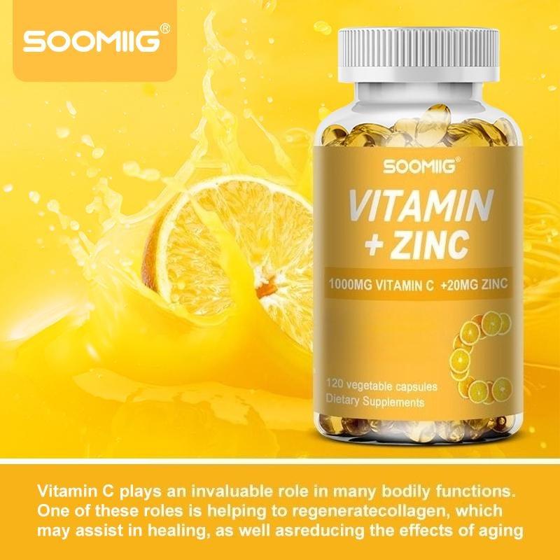 Vitamin C 1000 mg Zinc 20 mg Dietary Supplement 120 Capsules Per Bottle