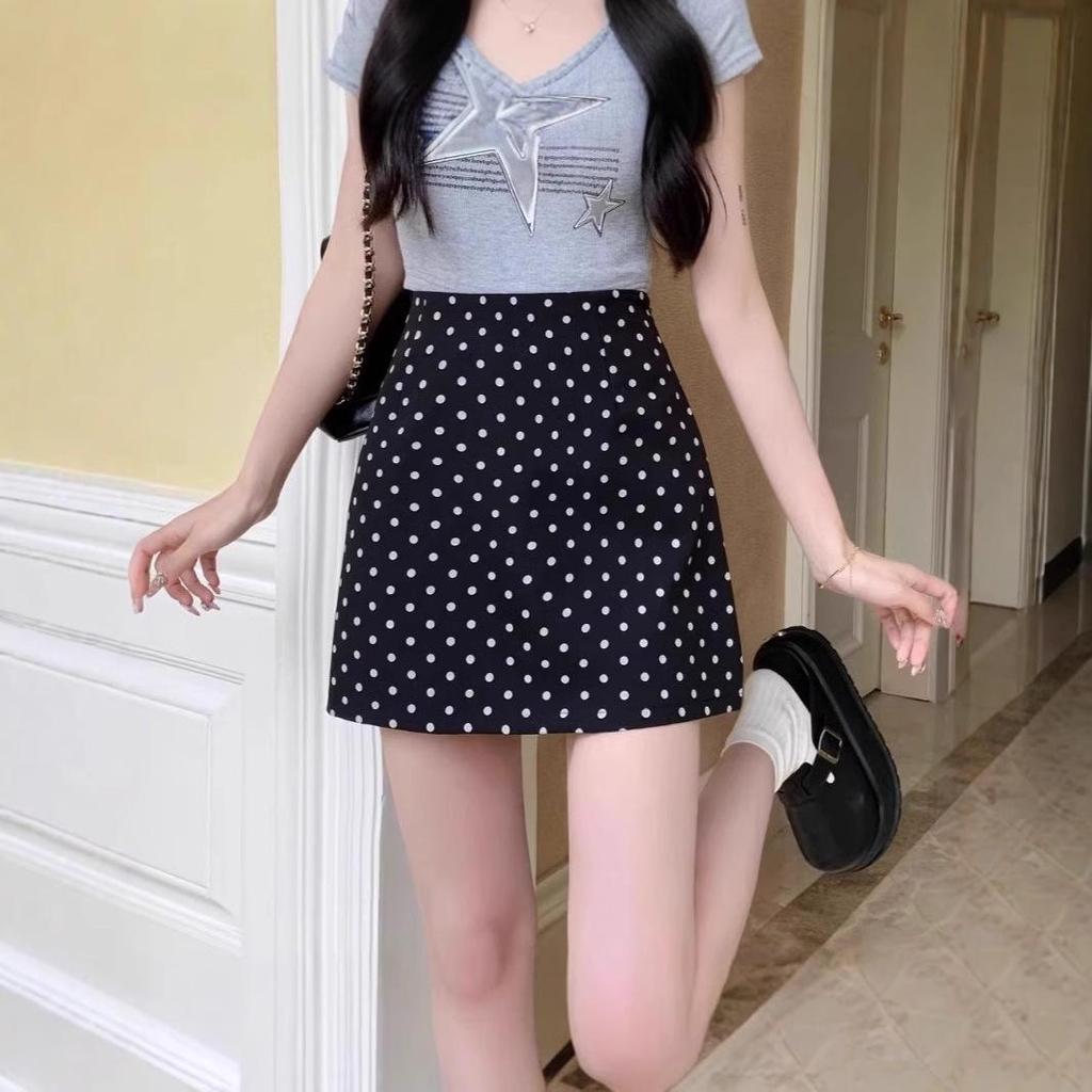 Мини-юбка трапециевидной формы с завышенной талией в абрикосовый горошек Yeyuan – летний повседневный стиль для женщин