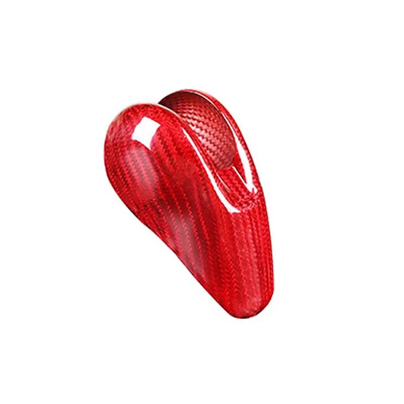 Real Carbon Fiber Red Stickers Car Gear Shift Head Handle Knob Cover Trim For Porsche Macan 718 911 Panamera Cayman Boxster