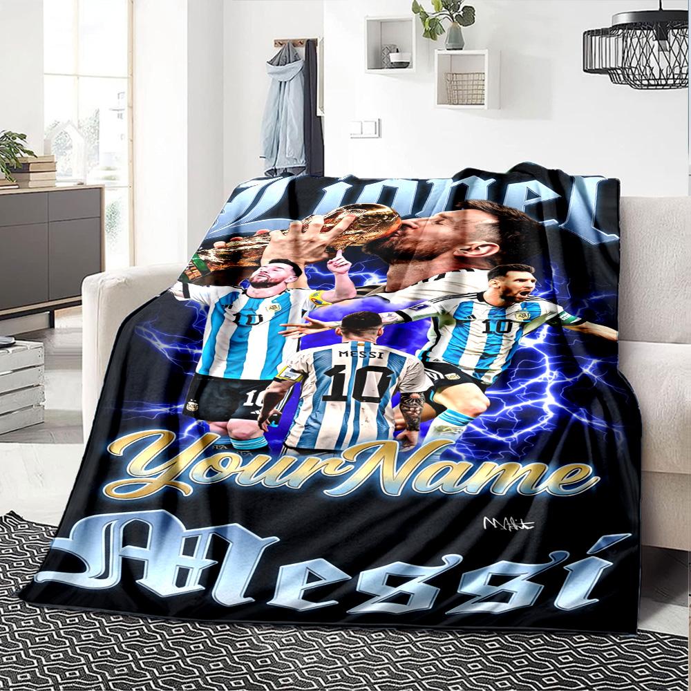 Messi Personalized Text Blanket Throw Customizable Blanket Durable Comfort Throw For Seaside Livingroom Living Room Bed Ideal for All Seasons