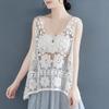Vintage Women's Lace Vest Summer Thin Jacquard Vest Cotton Black Loose Openwork Embroidered Vest