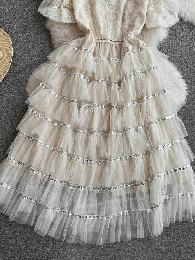 Летние женские сладкие блестящие цветочные сетчатые вечерние платья с вырезами