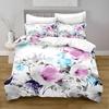 Flowers Duvet Cover King Queen Watercolor Floral Bedding Set Colorful Flowers Green Leaf Bird Polyester Quilt Cover for Women