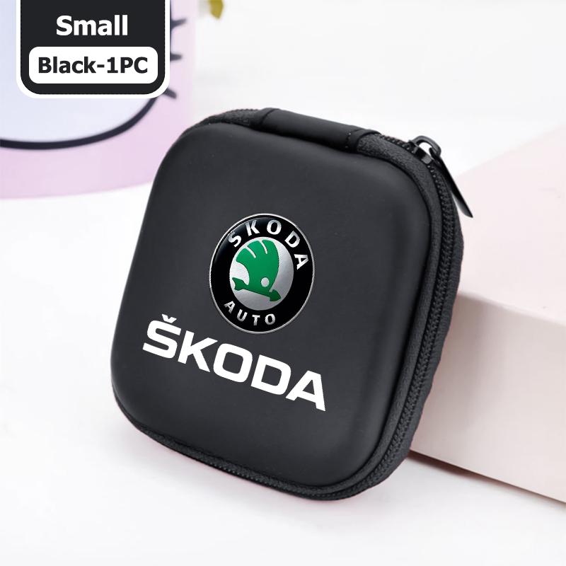 AAABR1 For Skoda Portable Mini Car Earphone Data Cable Charger Storage Bag Accessories Kodiaq Fabia Kamiq Karoq Octavia 2 3 Rapid Scala