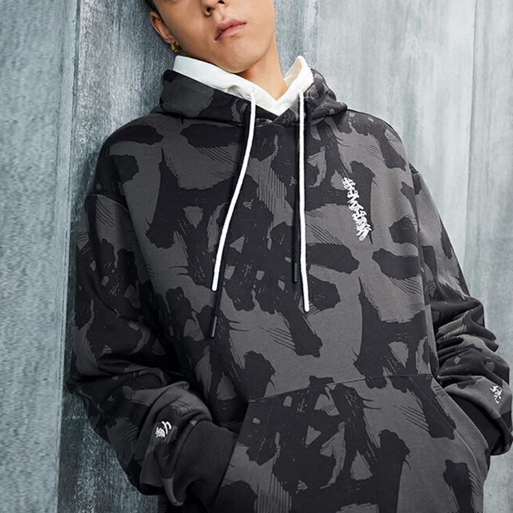 Anta Толстовка с капюшоном и принтом по всей поверхности, повседневная, свитшот, мужские толстовки, черная 952039715-1