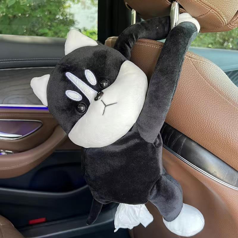 Мультяшный плюшевый автомобильный держатель для салфеток на подлокотник: Милый подвесной диспенсер для бумаги и украшение интерьера