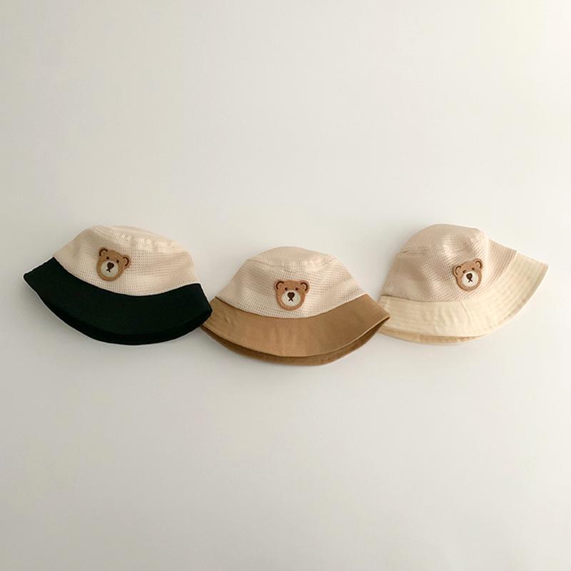 Cute Cartoon Bear Baby Bucket Hat Summer Mesh Breathable Fisherman Cap for Kids Boys Girls Wide-brim Adjustable Sun Hats