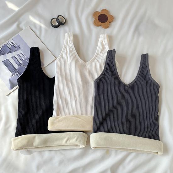 Women Thermal Tank Top V Neck Sleeveless Camisole Base Layer Thickened Fleece Lined Cami Vest Underwear Tops for Winter Cold Weather
