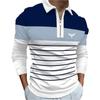 Men Fashion Spring Autumn Casual Long Sleev Zipper Polo Shirt , Men Spell Color Golf Polo Shirt Tops .