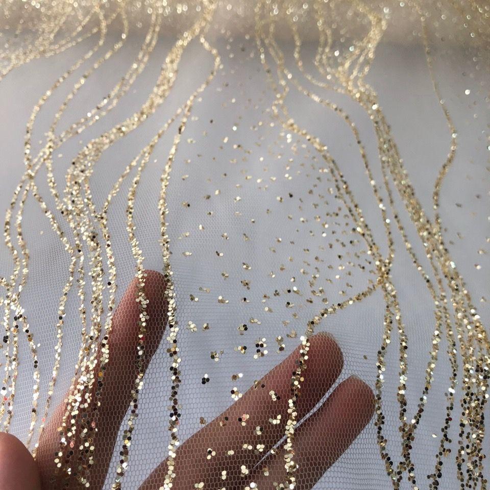 Блестки Сетка Золотые Ткани Свадебная Фата Аксессуары Вечеринка Ручная работа DIY Фон Ткань Платье Одежда Швейные Материалы Творческий