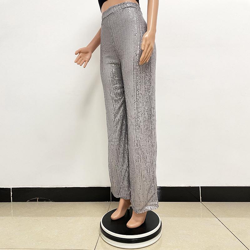 Женские брюки с пайетками с высокой талией и широкими штанинами - Европейская и американская мода