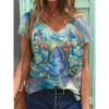 V-neck Short Sleeved Top with Sexy 3D Animal Butterfly Dragonfly Print Women's T-shirts