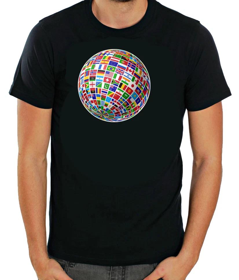 World flags and globe Short Sleeve White T Shirt Men G081