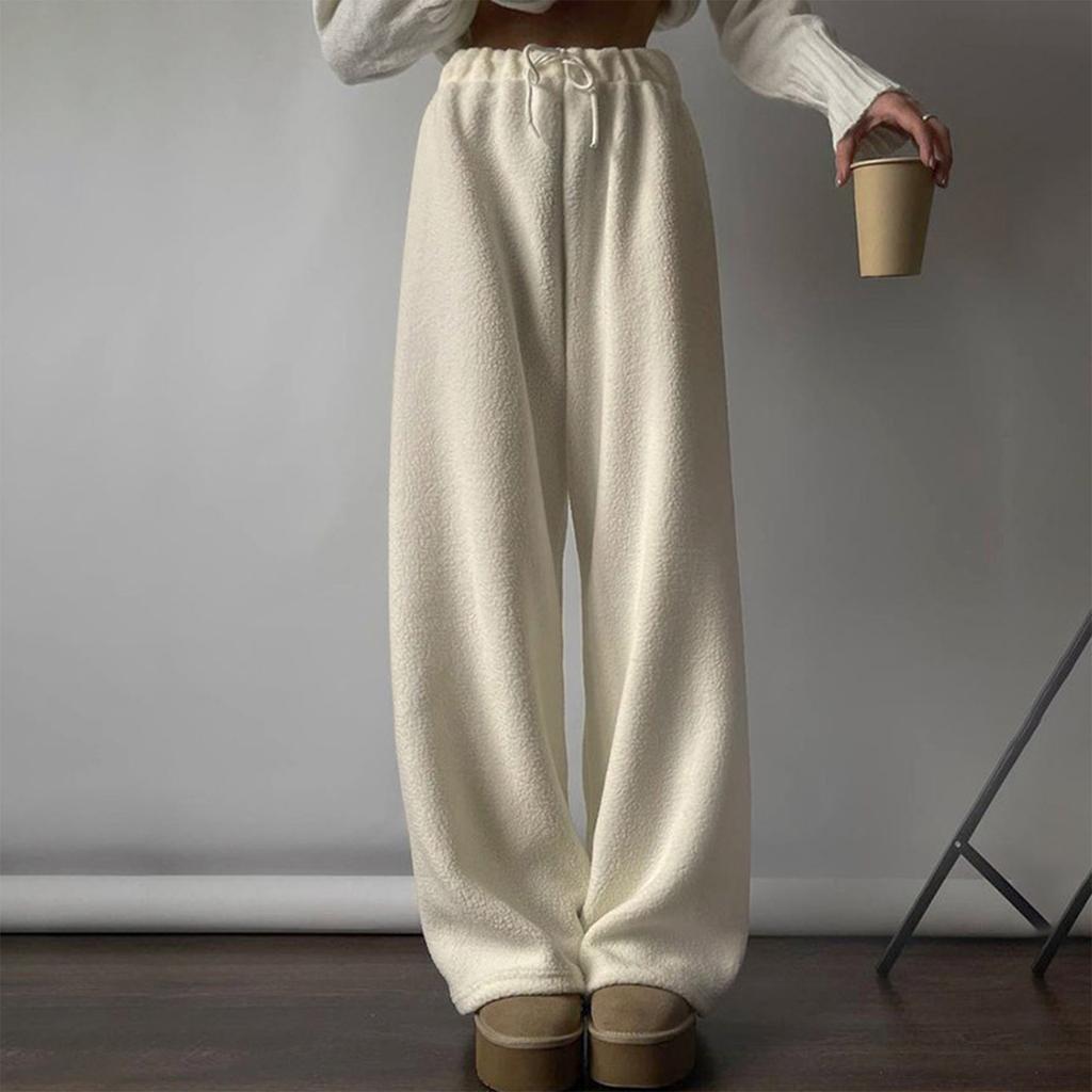 Women's Warm Shaker Velvet Elastic Waist Drawstring Solid Color Casual Pants