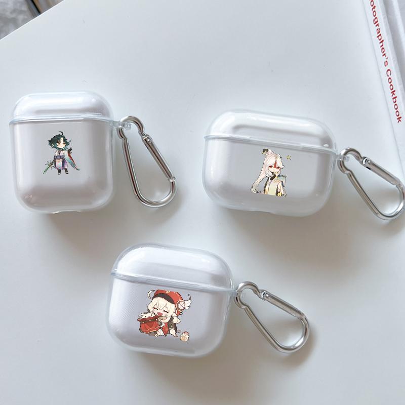 Genshin Impact Кли Кли Ци Ци Сяо Чехол для Apple Airpods 2 1 Чехлы для наушников с крючком для Airpod Pro 3 Pro2 Прозрачные защитные чехлы