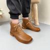 Короткие сапоги с квадратным носком, женская обувь на мягкой подошве в стиле ретро из натуральной кожи со шнуровкой сзади и молнией сзади