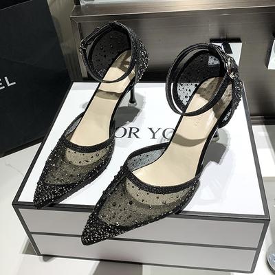 Модные женские туфли на каблуках, элегантные туфли на каблуках в сетку, сексуальные туфли телесного цвета, свадебные туфли невесты, городские трендовые туфли с острым носком и золотыми прозрачными стразами