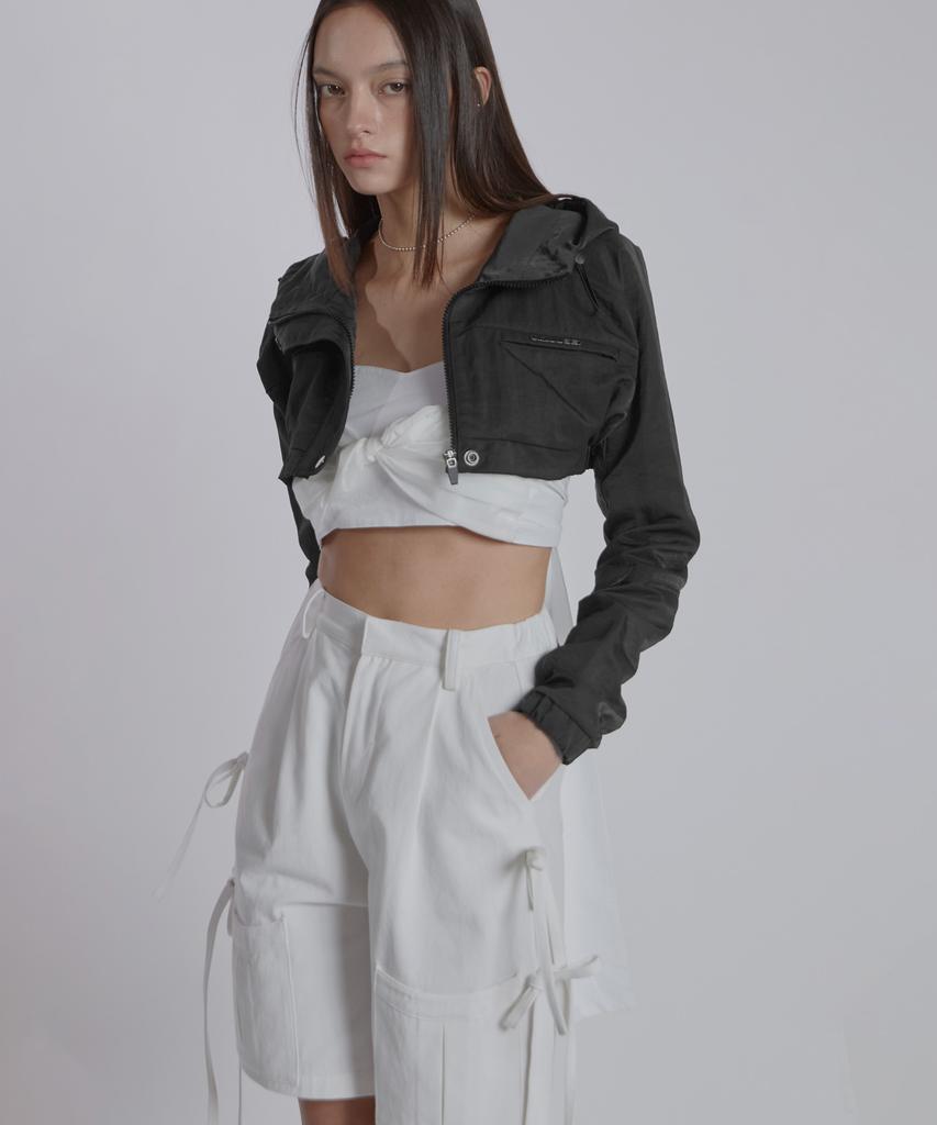 JINJUSE Strap Pocket Bermuda Pants[White]