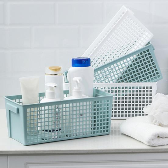 Desktop Storage Box with Handle Large Capacity Strong Load-bearing Hollow Ventilated Drying Storage Basket Makeup Container