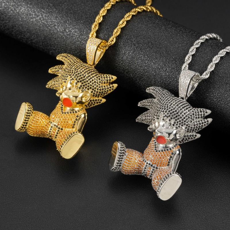 Dragon Ball Z Goku Full CZ Pendant Necklace Hip Hop Style Bling Jewelry Men