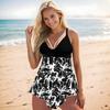 Women's Swimwear Tankini 2 Piece Swimsuit Line Flower Vacation Bathing Suits