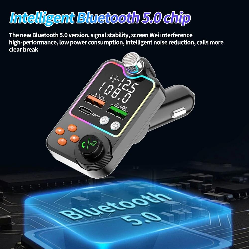 Автомобильное зарядное устройство Bluetooth 5.0, двойной USB Type-C, быстрая зарядка, комплект для громкой связи, FM-трансмиттер, MP3-плеер, автомобильный прикуриватель