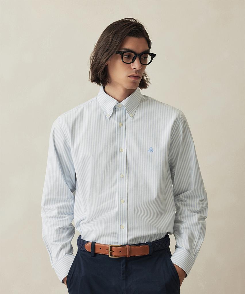 Рубашка BROOKS BROTHERS Regular Fit, не требующая глажки, Оксфорд, в полоску Bengal (Светло-синий) (Bbthmf9968L)