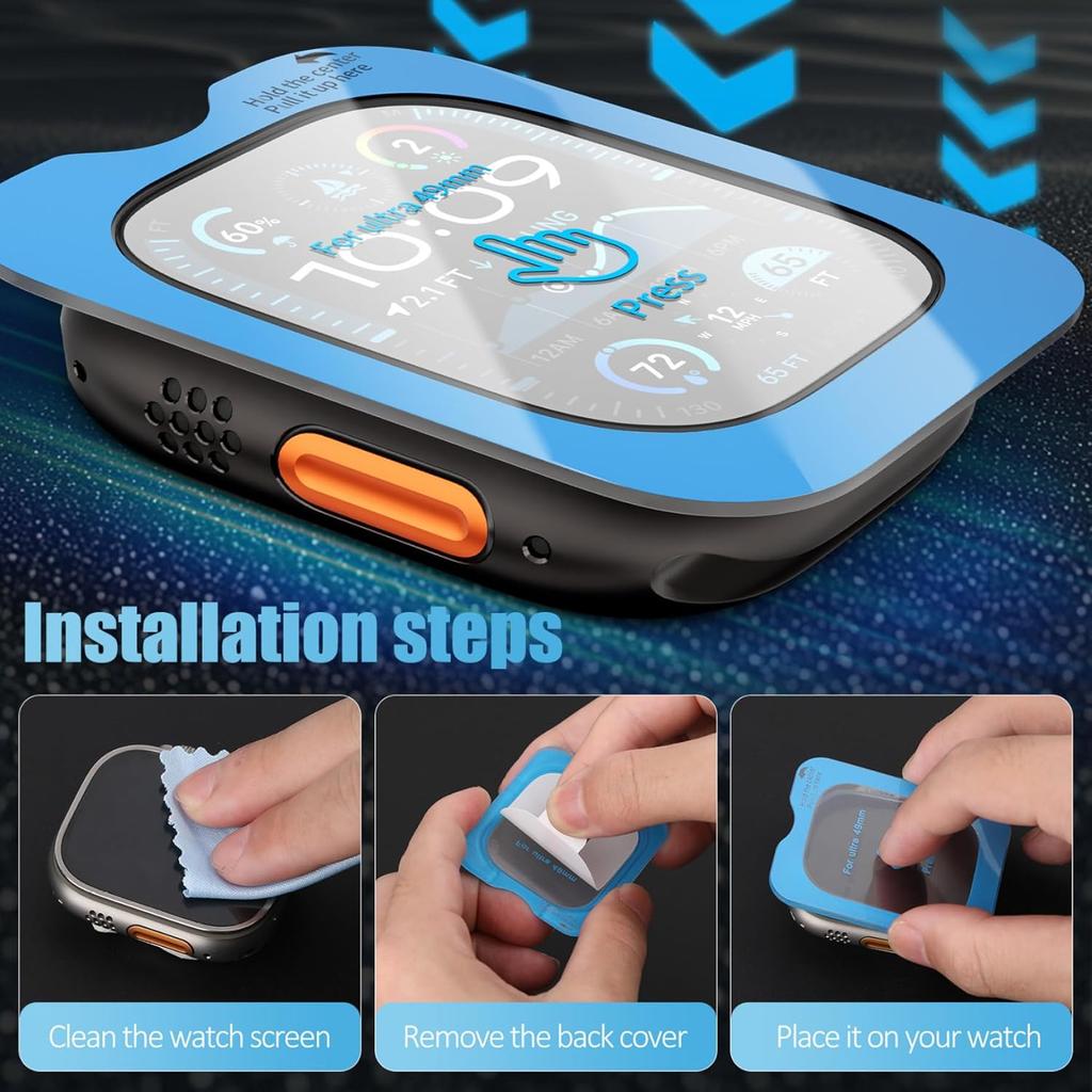 Tempered Glass Film Quick Pasting For Apple Watch Ultra 3/2/1 49mm Easy To Install Screen Glass Protective Film Ultra 3-2-1 49mm