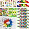100Pcs Building Block Party Favors Set Colorful Stretchy Rubber Wristbands Keychain for Boys Girls- Fun Birthday Party Gifts