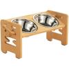 Elevated Cat Bowls-Adjustable Raised Dog Bowls with Stand for Small Size Dogs and Cats,Durable Bamboo Puppy and Cat Feeder