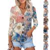 Women's Fashion Casual Print Button-down Shirt 3/4 Long Sleeve Tops