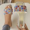 Women Slippers Mixed Color Gem Diamonds Shoes for Women 2025 New Slippers Sexy Square Toe Sandals Home Slides Women