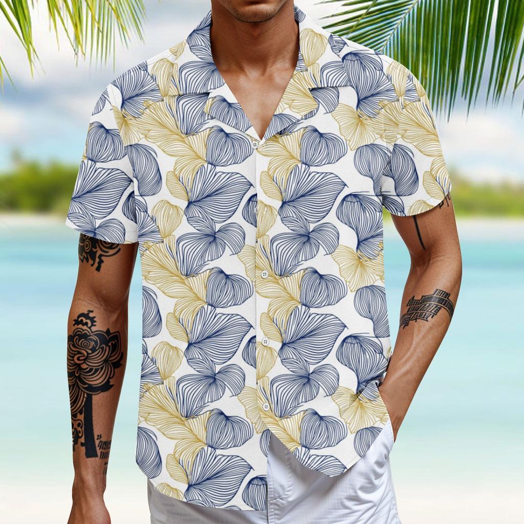 Men'S Casual Loose Short Sleeved Shirt Fashion Printed Shirt Top