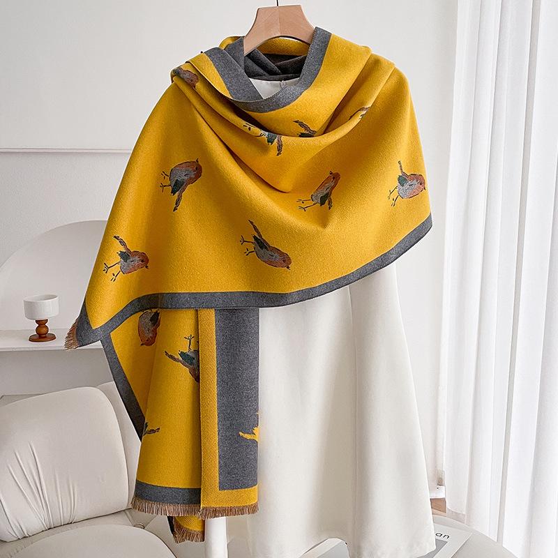 Red Magpie Scarf Women's Winter New High-end Imitation Cashmere Thick Shawl Scarf New Gift