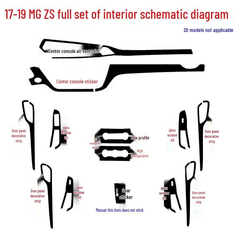 17-19 MG ZS Carbon Fiber Interior Stickers: Center Console & Gear Shift Decoration