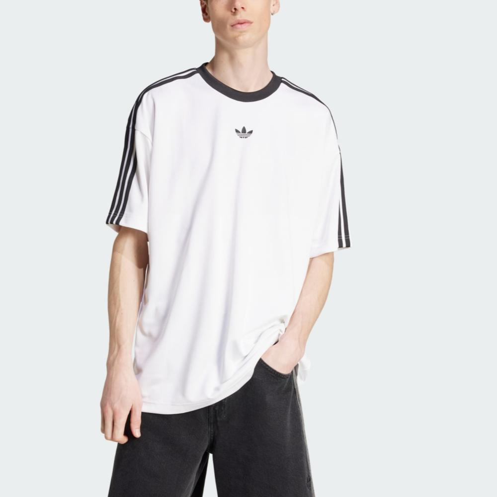 adidas Оригинальная футболка-пуловер свободного кроя в полоску жаккардового переплетения Adicolor, унисекс, белая, черная, JW5877