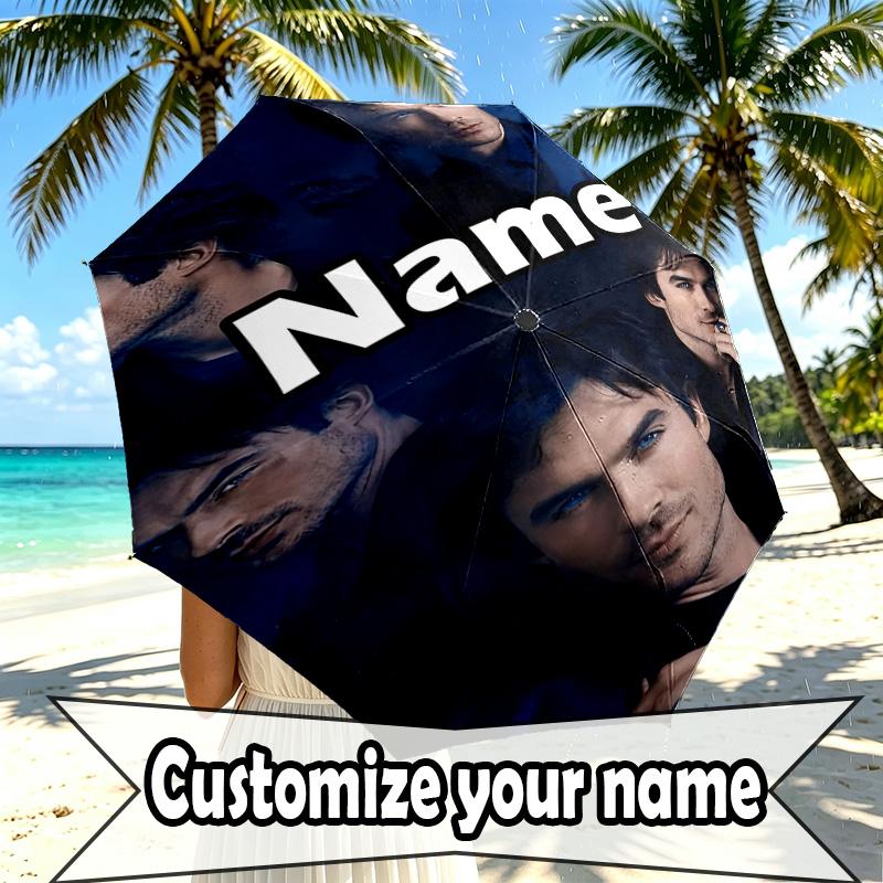 Custom Name Personalized Damon Salvatore Print Umbrella, Auto Open Close, 8‑Rib Sturdy Frame, Commute Camping Hiking Use, Birthday Gift