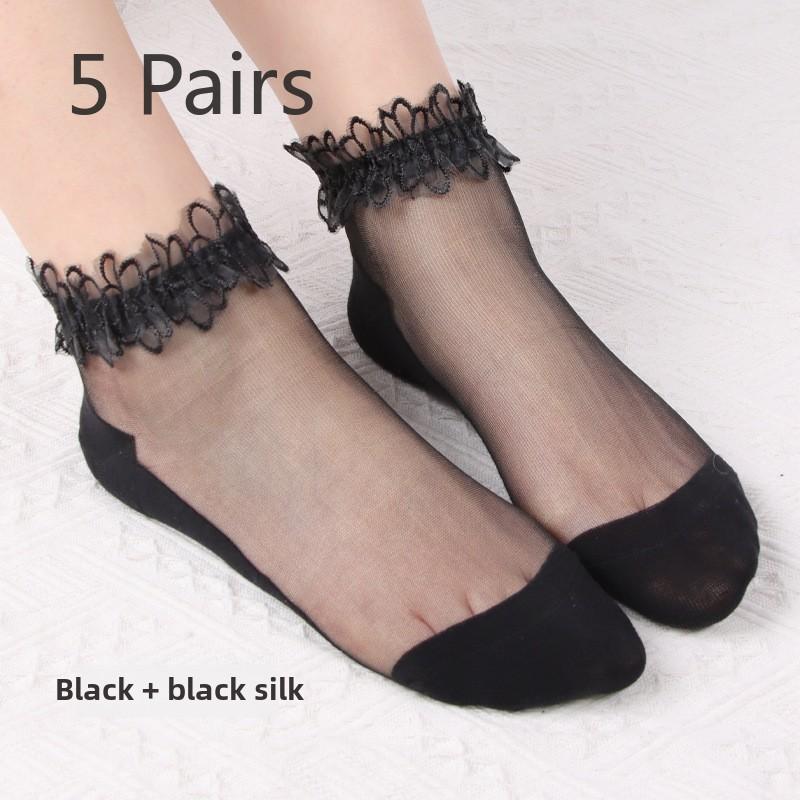 Короткие кружевные носки из дышащего хлопка с дизайном из хрустального стекла - 13 цветов для весны/лета