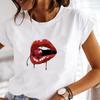 (Asian Size)Tee Top Fashion Lip Sweet Funny Cute 90s T Shirt Women Print Lady Clothing Casual  Short Sleeve Female Graphic T-shirt