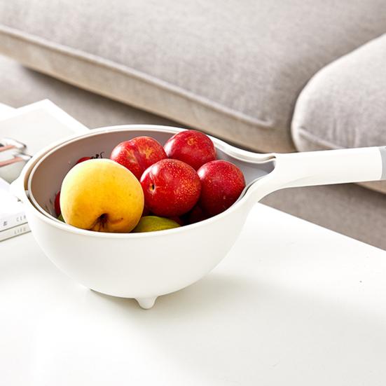 Двухслойная сливная корзина с длинной ручкой, пищевая, без содержания бисфенола А, наклонная, поворотная, быстросливная, миска для очистки фруктов, корзина для хранения