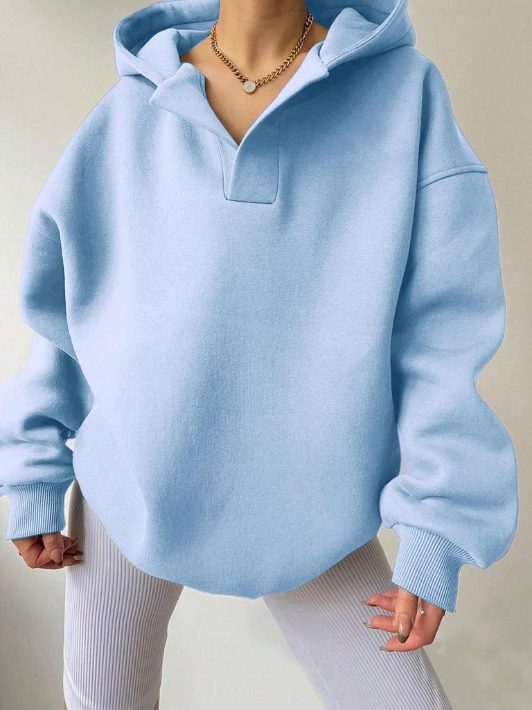 2026 Autumn/Winter Women's Solid Color Hooded Sweatshirt - European & American Style, Long Sleeve, Loose Fit Hoodie