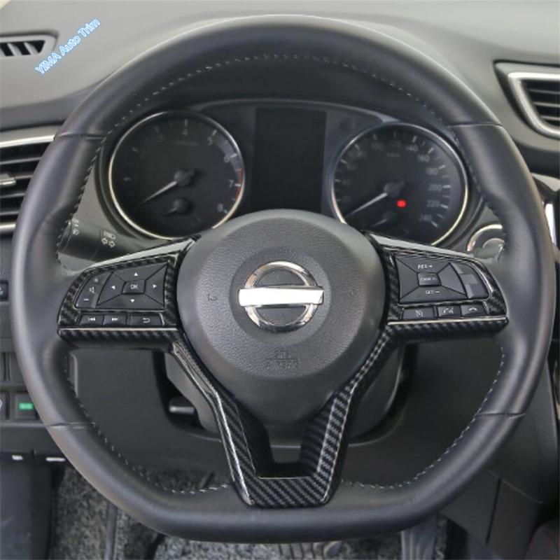 Auto Steering Wheel Button Sticker Cover Trim ABS For Nissan Rogue T32 / X-Trail 2017 - Red / Carbon Fiber Look Accessories