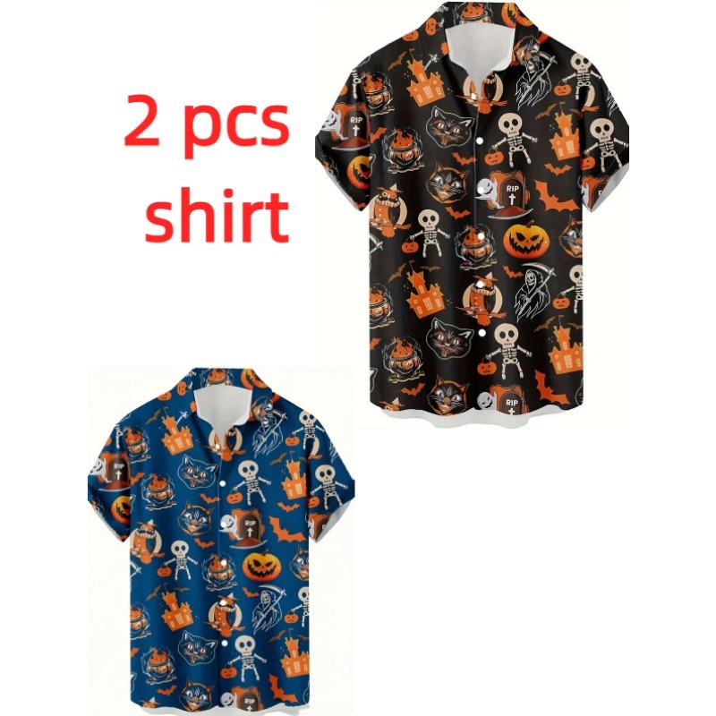 Fashion Skeleton Ghost Pumpkin Printing Shirt Hawaiian Beach Vacation Clothing Men's Street Style Halloween Shirt Daily Men's and Women's Shirt