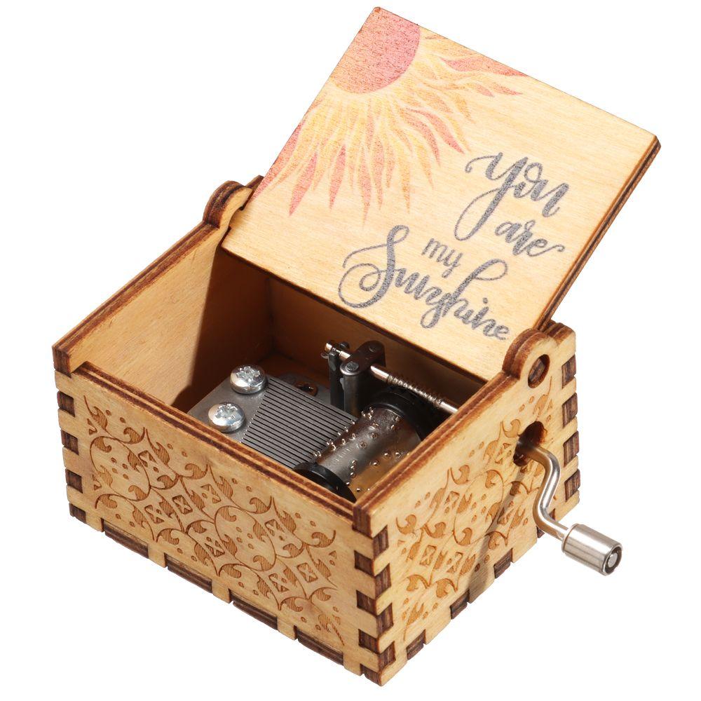 Wooden Suitable Gifts You are My Sunshine Music Box Hand-Cranked Black Engraved Musical Boxes